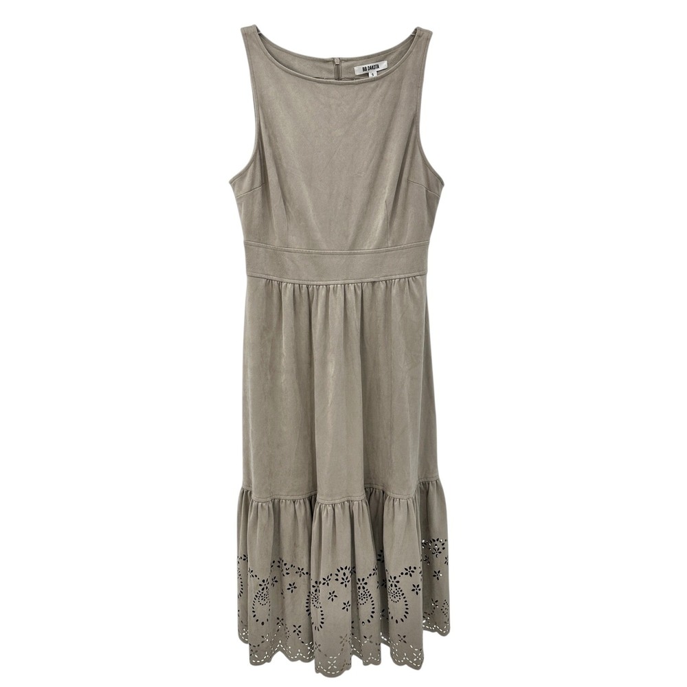 Empire waist tiered midi dress small faux suede‎ sleeveless Western Boho